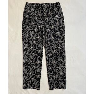 Chico's Design Black White Floral Cotton Pants Size 2 US L